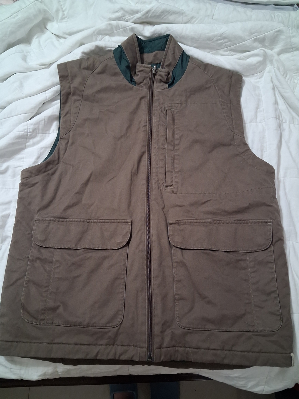 Men's Brown Utility Zip Vest with Stand Collar